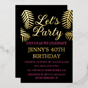 Invitation En Aluminium 40e Anniversaire Neon Rose Noir Or Feuille QR Code