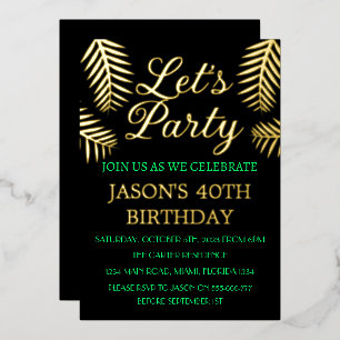 Invitation En Aluminium 40e Anniversaire Neon Vert Noir Or Feuille QR Code