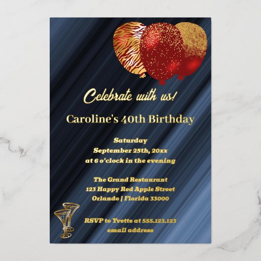 Invitation En Aluminium 40e anniversaire Parties scintillant Ballons rouge (Recto)