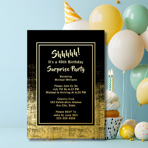 Invitation En Aluminium 40e anniversaire surprise photo sur le dos Black &
