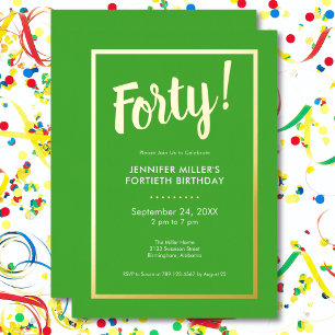 Invitation En Aluminium 40e anniversaire vert citron et or moderne