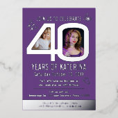 Invitation En Aluminium 40e anniversaire violet feuille d'argent photo pap (Recto)