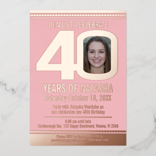 Invitation En Aluminium 40e fête d'anniversaire poussiéreuse feuille d'or  (Recto)