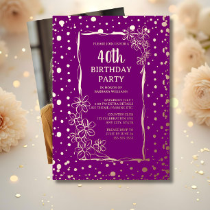 Invitation En Aluminium 40ème Floral Custom Anniversaire Fête Glam Glitzy