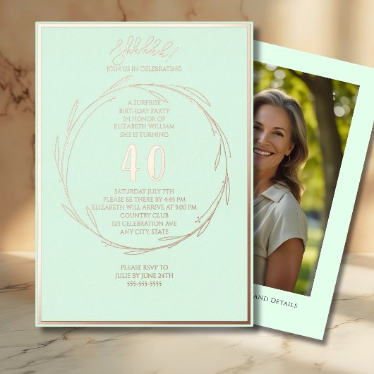 Invitation En Aluminium 40ème photo personnalisée minimaliste Anniversaire