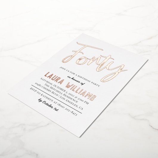 Invitation En Aluminium 40ème Script Word Anniversaire (Rotation)