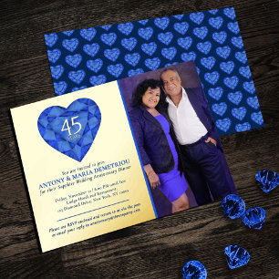 Invitation En Aluminium 45e Anniversaire de Mariage photo de coeur bleu sa