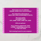 Invitation En Aluminium 49e fête d'anniversaire — Gras, amusant, rose rayu (Verso)