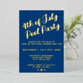 Invitation En Aluminium 4 juillet Pool Party Blue Élégant Script (Debout devant)