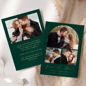 Invitation En Aluminium 4-Photo Arch Emerald Green Gold Enregistrer la dat
