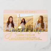 Invitation En Aluminium 4 Photo Graduation Party Élégant Blush Rose & Or (Recto)