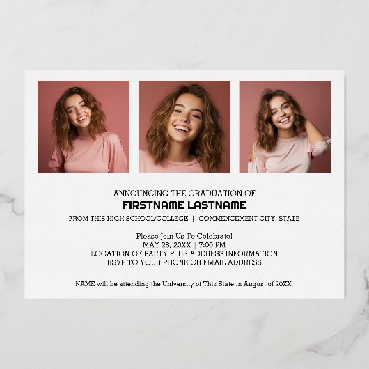 Invitation En Aluminium 4 Photo Graduation Party Modern Script Real (Verso)