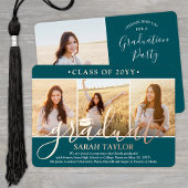 Invitation En Aluminium 4 Photo Graduation Party Modern Script Turquoise e