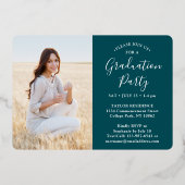 Invitation En Aluminium 4 Photo Graduation Party Modern Script Turquoise e (Verso)