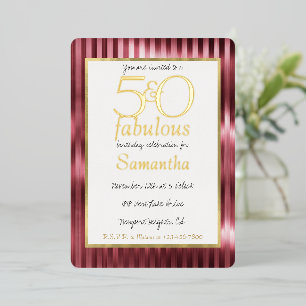 Invitation En Aluminium 50 ans et Fabuleux Anniversaire Glamour Or Rouge R