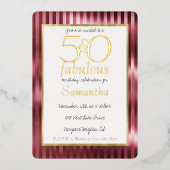 Invitation En Aluminium 50 ans et Fabuleux Anniversaire Glamour Or Rouge R (Recto)