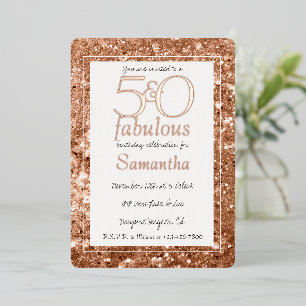 Invitation En Aluminium 50 ans et Fabuleux Anniversaire Paillettes Or Rose