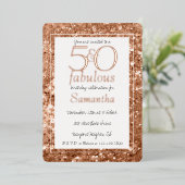 Invitation En Aluminium 50 ans et Fabuleux Anniversaire Paillettes Rose Do (Debout devant)