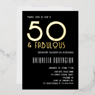 Invitation En Aluminium 50 ans et fabuleux typographie rétro noir blanc or