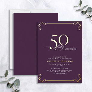 Invitation En Aluminium 50 ans & Fabuleux Anniversaire Calligraphie Violet