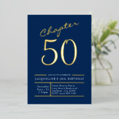 Invitation En Aluminium 50 Blue 50th Birthday Party Gold (Debout devant)