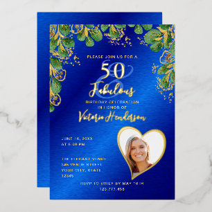 Invitation En Aluminium 50 et fabuleux anniversaire Royal Blue & Gold