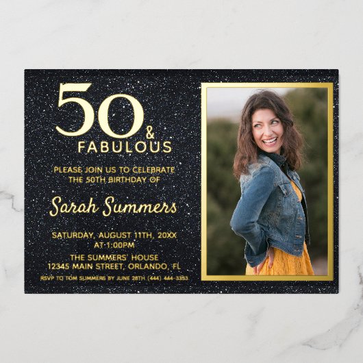 Invitation En Aluminium 50 et Fabulous Black Gold Anniversaire (Recto)