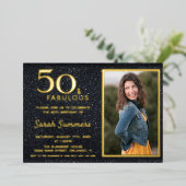 Invitation En Aluminium 50 et Fabulous Black Gold Anniversaire (Debout devant)