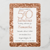 Invitation En Aluminium 50 et Fabulous Glam Rose Parties scintillant or An (Recto)