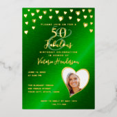 Invitation En Aluminium 50 & Fabuleux anniversaire Elegant Green & Gold (Recto)