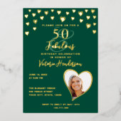 Invitation En Aluminium 50 & Fabuleux Anniversaire Photo Emerald Green & G (Recto)