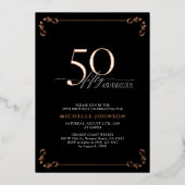 Invitation En Aluminium 50 & Fabuleux Black Rose Gold Calligraphie Anniver (Recto)