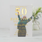 Invitation En Aluminium 50 & Fabulous Black & Gold Foil Photo (Debout devant)
