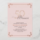 Invitation En Aluminium 50 & Fabulous Rose Gold Calligraphie Anniversaire (Recto)