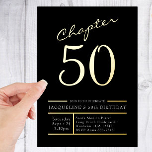 Invitation En Aluminium 50 Noir 50e Anniversaire Fête Or