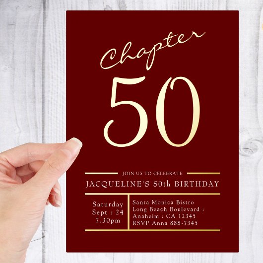 Invitation En Aluminium 50 Rouge 50e Anniversaire Gold