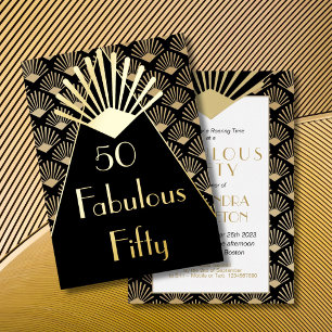 Invitation En Aluminium 50E Anniversaire Art Déco Elégant Black Gold