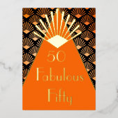 Invitation En Aluminium 50E Anniversaire Art Déco Orange Black Gold (Recto)