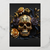 Invitation En Aluminium 50e anniversaire Black Gold Skull Halloween Party (Recto)