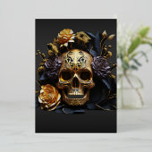 Invitation En Aluminium 50e anniversaire Black Gold Skull Halloween Party (Debout devant)