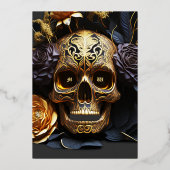 Invitation En Aluminium 50e anniversaire Black Gold Skull Halloween Party (Verso)