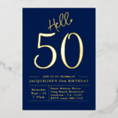 Invitation En Aluminium 50e anniversaire Bonjour 50 Blue Gold (Recto)
