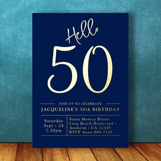 Invitation En Aluminium 50e anniversaire Bonjour 50 Blue Gold