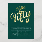 Invitation En Aluminium 50e anniversaire Bonjour Cinquante Vert Or (Recto)