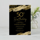 Invitation En Aluminium 50e Anniversaire Budget de la fête Gold Black Invi (Debout devant)
