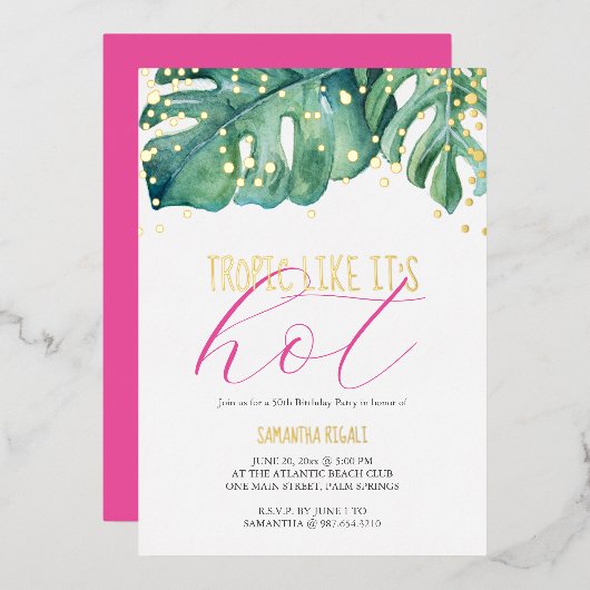 Invitation En Aluminium 50e anniversaire de fête Thème tropical (Recto/Verso)