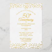 Invitation En Aluminium 50e anniversaire de mariage coeurs confettis or (Recto)