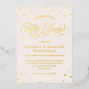 Invitation En Aluminium 50e anniversaire de Mariage des étoiles d'or crème