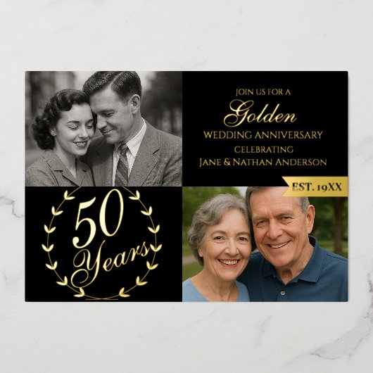 Invitation En Aluminium 50e anniversaire de Mariage d'or Photo (Recto)