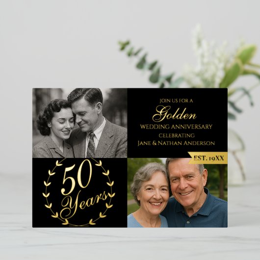 Invitation En Aluminium 50e anniversaire de Mariage d'or Photo (Debout devant)